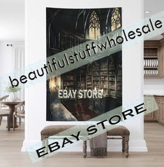 Dark Library Interior Tapestry books library candles gothic 39X59 in