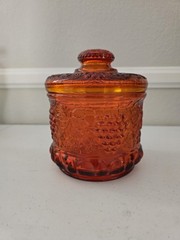 Orange Grapevine Pattern Lidded Candy Dish Vintage -Excellent Condition 10″ x 5″