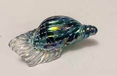 97” Iridescent Kevin Fulton Studio Art Glass Sea Shell Ocean Blue color-Signed