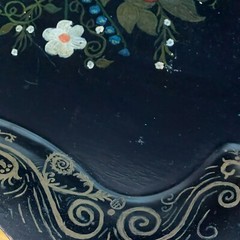 VTG Black Tole Toleware Painted Tray Scalloped Floral Cottage Goth Boho 20″x25″