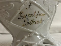VTG Ceramic Basket Gold Trim Handle Flowers “A Present from Portrush” Ireland