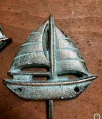 SAILBOAT HOOK with Antique Green Patina heavy duty cast iron sea ocean beach 5″