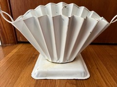 RARE Vintage White Metal Graveside Funeral Flower Basket 22″ Fan Beautiful!