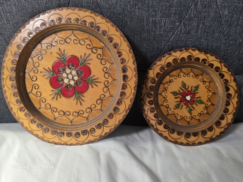 Vintage Wooden Pyrography Mandala Plate Hand Painted Decorative Wall Hanging Art