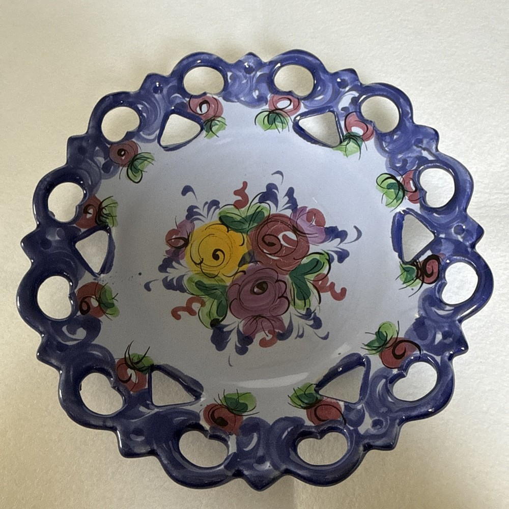 Vintage Colorful Vestal Portugal Blue Floral Decorative Wall/Plate B3