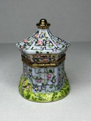 Vintage Atelier De Lemoges France Trinket Dish Bird House Hand Painted Porcelain