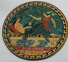 2x lot Hermes & Semeah Enamel on Brass Cloisonne Plates MCM Greece 6 1/2″ 12D