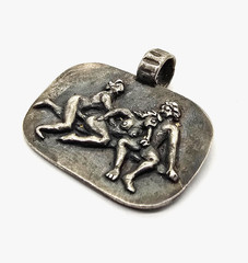 Ancient Roman Erotic Silver Pendant Classical Threesome Relief Artifact Wearable