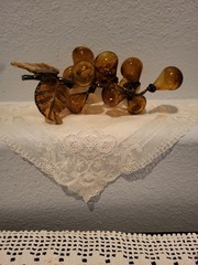Vintage MCM Hand Blown Amber Art Glass Bunch of Grapes
