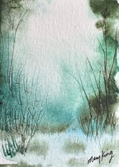 Original Watercolor Painting ACEO by Mary King – Cool Winter Feeling