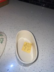 VTG Belleek Pottery Ireland Trinket Box w/Lid Basket Weave with Green Shamrocks