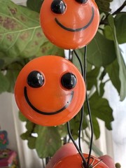 Vintage Lucite Triple Smiley Face Sculpture – Orange – Missing Flowers- RARE