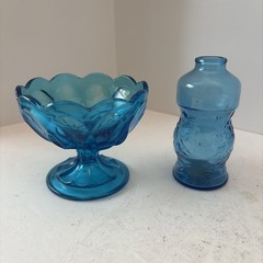 Assorted Vintage Blue And Cobalt Blue Glass Lot Of 8 See Description Below ￼