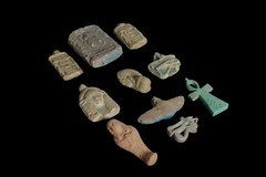 Authentic Ancient Egyptian 10 Amulets Set Eye of Horus Ankh Scarab Artifact BC