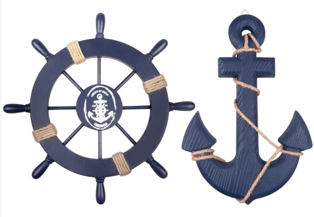 Handcrafted Nautical Ship Wheel & Anchor Decor – Perfect Beach-Themed Gift