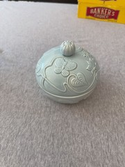 Wedgwood Pale Blue Jasperware Trinket Box with Floral and Butterfly Relief