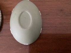 Vintage Wedgwood 4” Sage Green Egg Trinket Box Jasperware Cherub on Branch