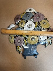 Vintage Metal Enamel Toleware Tole Flower Floral Wall Hanging Cottage Victorian