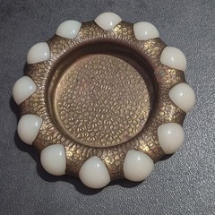 VTG Fisher Jewel Tray Art Deco Vitro Agate Hammered Brass White Marbles-READ*