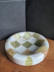 Catch All Stone Checkerboard 5″ Round Small Splicing Mosaic Tray Edc