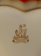 VTG Belleek Porcelain HEART SHAPED TRINKET DISH Scalloped & Ruffled Edge Ireland
