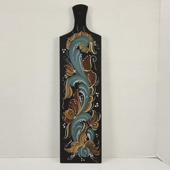 VTG Hand Painted Rosemaling Wood Bread Cutting Board Farmhouse Folk Art 19.5″