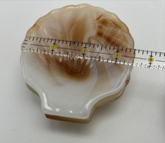 2 Akro Agate Clam Shell Brown & Opaque White Swirl Glass Trinket Dish Ashtray