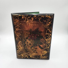 Antique ART Victorian Edwardian lacquer PAPIER MACHE BOOK COVER FLOWERS