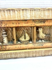 Coastal Shadow Box Wall Art Lighthouse Sailboat Seagull Nautical Decor 2002 Vtg