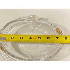 MIKASA GLASS BASKET PLASTIC REMOVABLE HANDLE GOLD ROSES W/FROSTED LEAVES 8″ LONG
