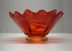 Vintage Viking Glass Double Crimped Petal Deep Orange Candy/Trinket Bowl