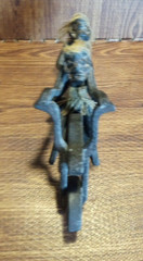 Primitive Tiki Tribal Wood Carving of 2 Natives on a Motorcycle