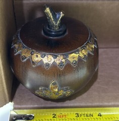 Rare Antique(?) Wood-Like Apple Decor w/Metal Brass Tone Accents