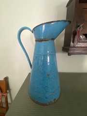 Vintage French Enamelware Body Bath Pitcher Mottled Blue on Blue c. 1900-1940s
