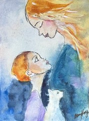 Original Watercolor ACEO Painting by Mary King – Mother and Child