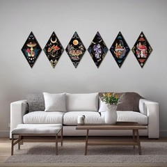 6 Pieces Gothic Wall Decor Boho Sun Moon Phases Wall Art Gothic Minimalist St…