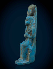 Ancient Egyptian Goddess Hathor Seated Statue Rare Blue Glazed Artifact BC