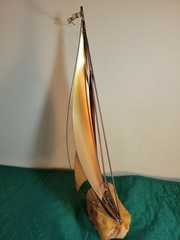 DeMott Brass 16″ x 10″ Sailboat w/Onyx Base Statue-Artist Signed Sailer Mancave