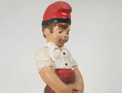 Rare Lot of 3 Polychrome Pottery Caganers using the bathroom some Signed dated