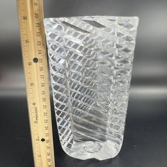 Rogaska Clear Crystal Glass Triangle Ribbed Shaped Vase Large Heavy Glass Optic