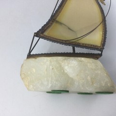 Vintage Brass Sailboat Sculpture Quartz Base Signed John DeMott 10″ H