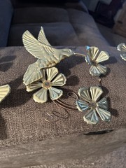 3 Piece Home Interiors Wall Decor Gold Colored Metal Birds With Flowers