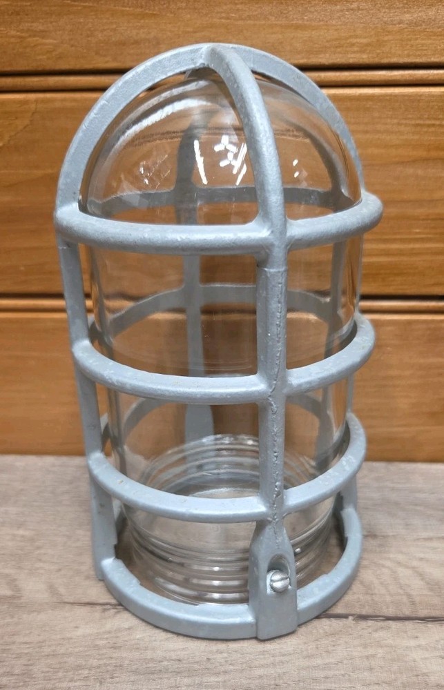 Cast Aluminum Light Bulb Cage & Glass Insert Type Lamp Industrial MCM