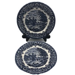 Royal Art Staffordshire Transfer Ware Blue And White 2 Plates