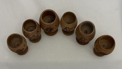 Wooden Pyrography Folk Art Decanter With 6 Stem Cups & Serving Tray VINTAGE