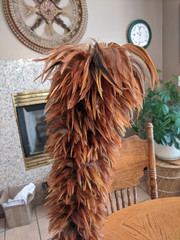 AntiQue Feather Duster w Gorgeous Red Chinese Chicken Feathers *DISPLAY–UNIQUE!