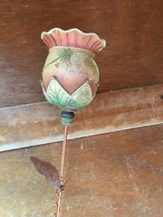 Carved Orange & Green Resin Gracias Thank You Flower w Copper Stem & Gratitude