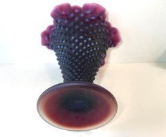 RARE Signed Fenton Deep Plum Satin Finish Hobnail 8″ Trumpet Vase