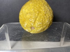 Vtg Stone Lemon Decorative Table Fruit Carved With Wood Stem Bright Yellow
