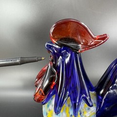 Heavy Art Glass Rooster Chicken Figurine Decor Paperweight Multicolor Glass VTG